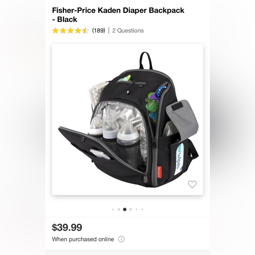 EUC! Fisher price diaper bag in black with blue lining.